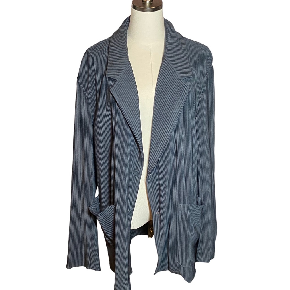 Zara Gray Ribbed Jacket Blazer Ladies L Cardigan Pockets Long